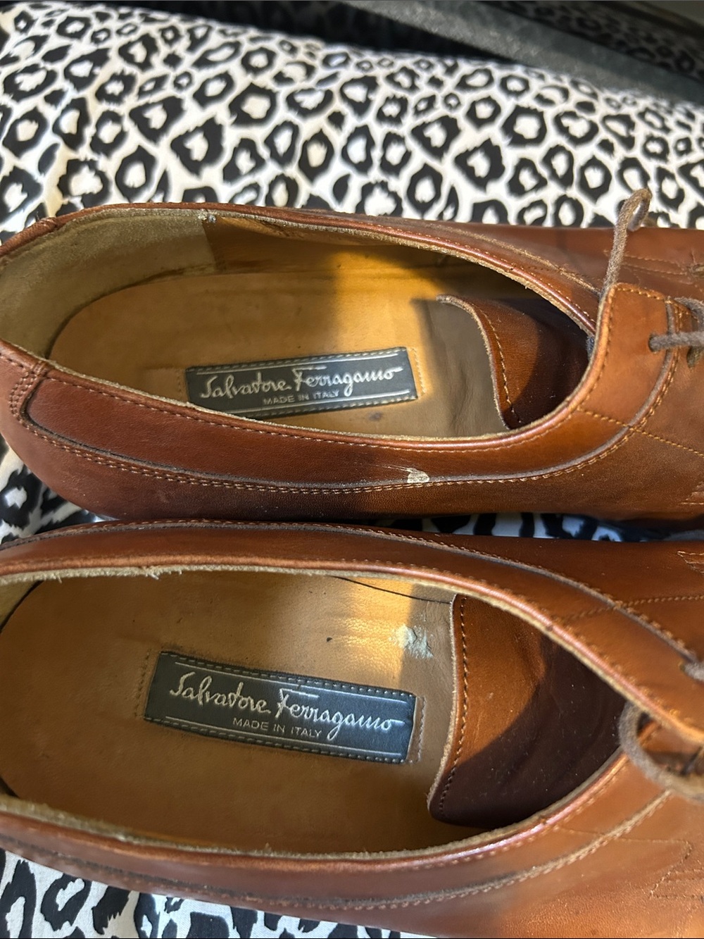 Salvatore Ferragamo Men's Tan Brown Leather Derby Shoes